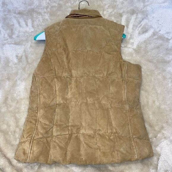 Eddie Bauer tan leather down zip front puffer vest | Sz M - Picture 3 of 5